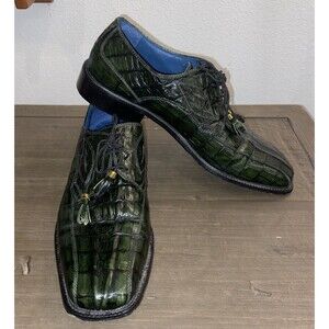 Marco Vicci NICHOLS Croc Embossed Tassel Dress Shoes Dark Green Vintage Size 11M